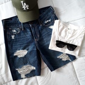 Hollister Distressed Denim Cut-Off Bermuda Shorts